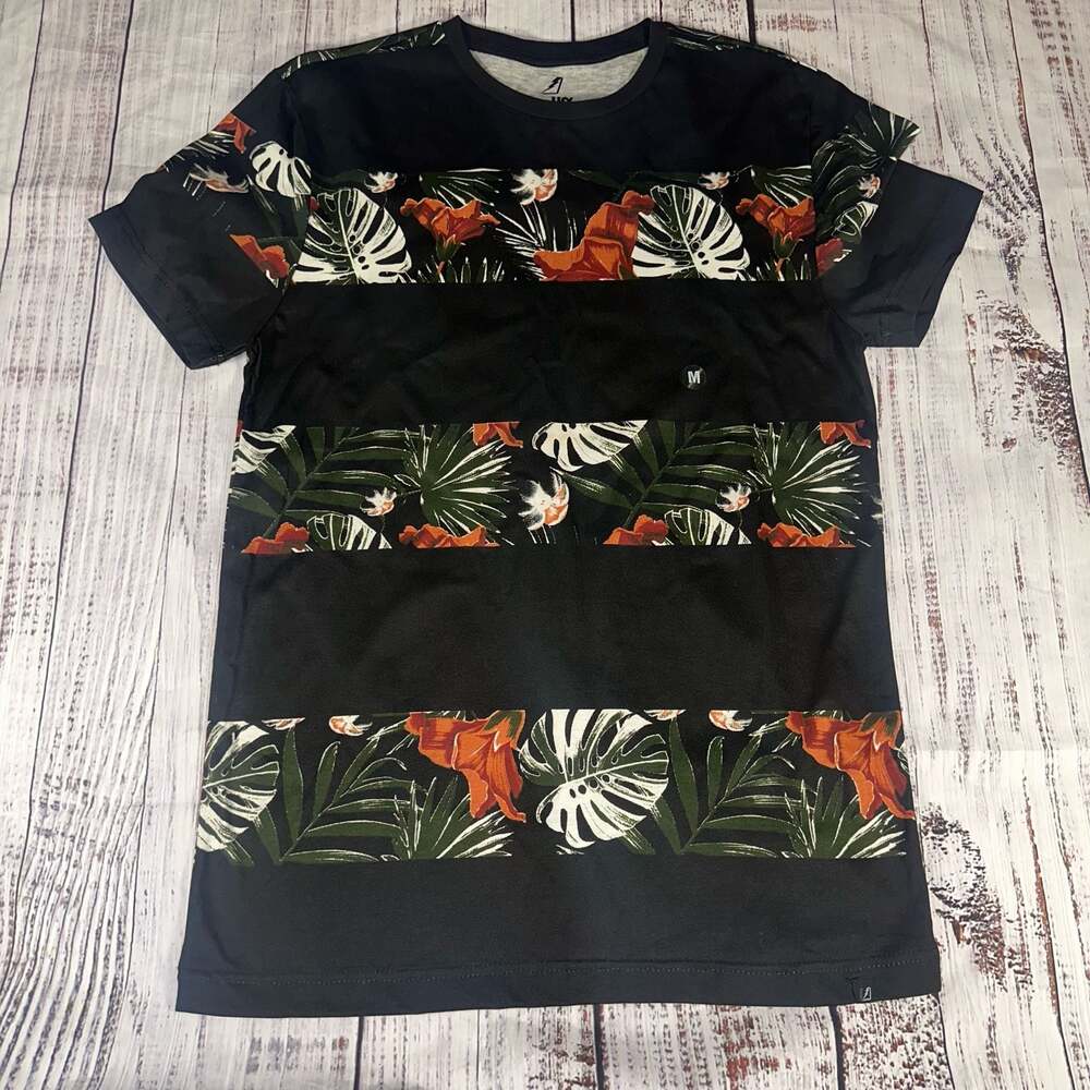 Amplify Men's Tropical Floral Striped T-Shirt Size M